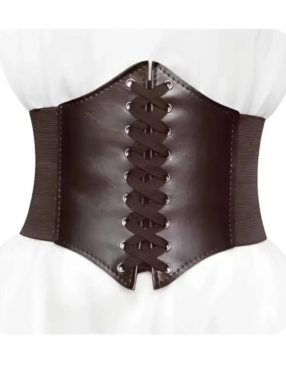 NWT Renaissance Lace Up Corset Belt Wide Elastic Waist Cincher Brown